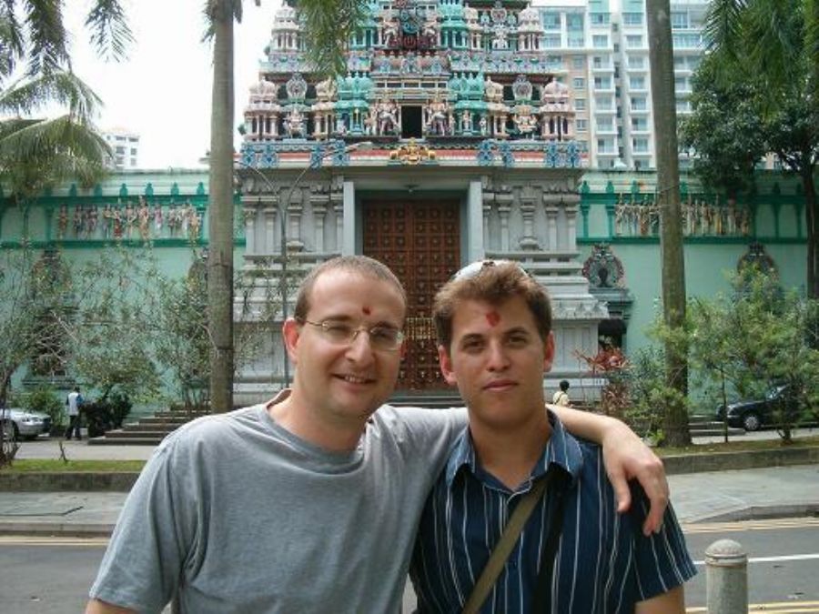 The traditional Tika after visiting the temple (Ilan and me)